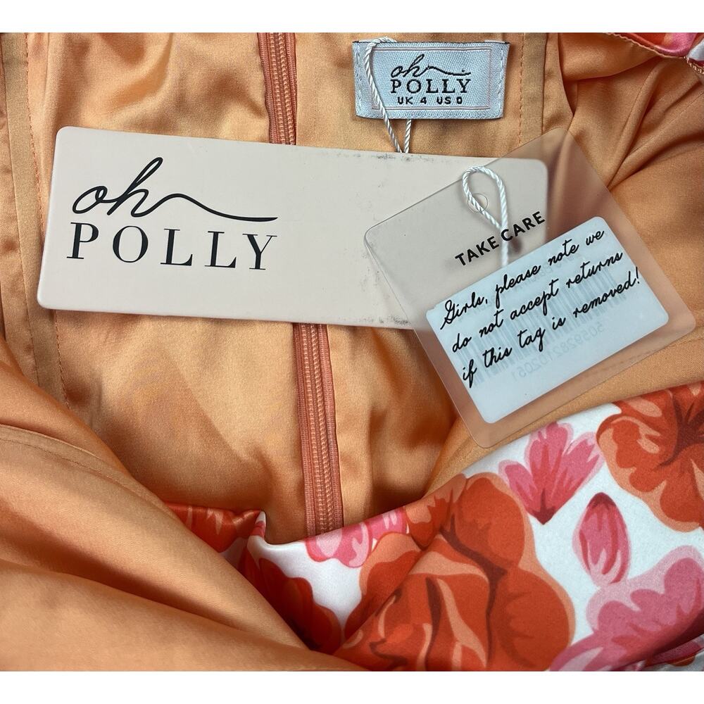 Oh Polly In Full Bloom Puff Sleeve Satin Mini Ruched Bodycon Dress Size 0 NWT - Picture 5 of 7